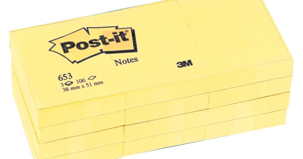 Notes adhesives color groc 38x51 Post-it 653 -paquet 12-