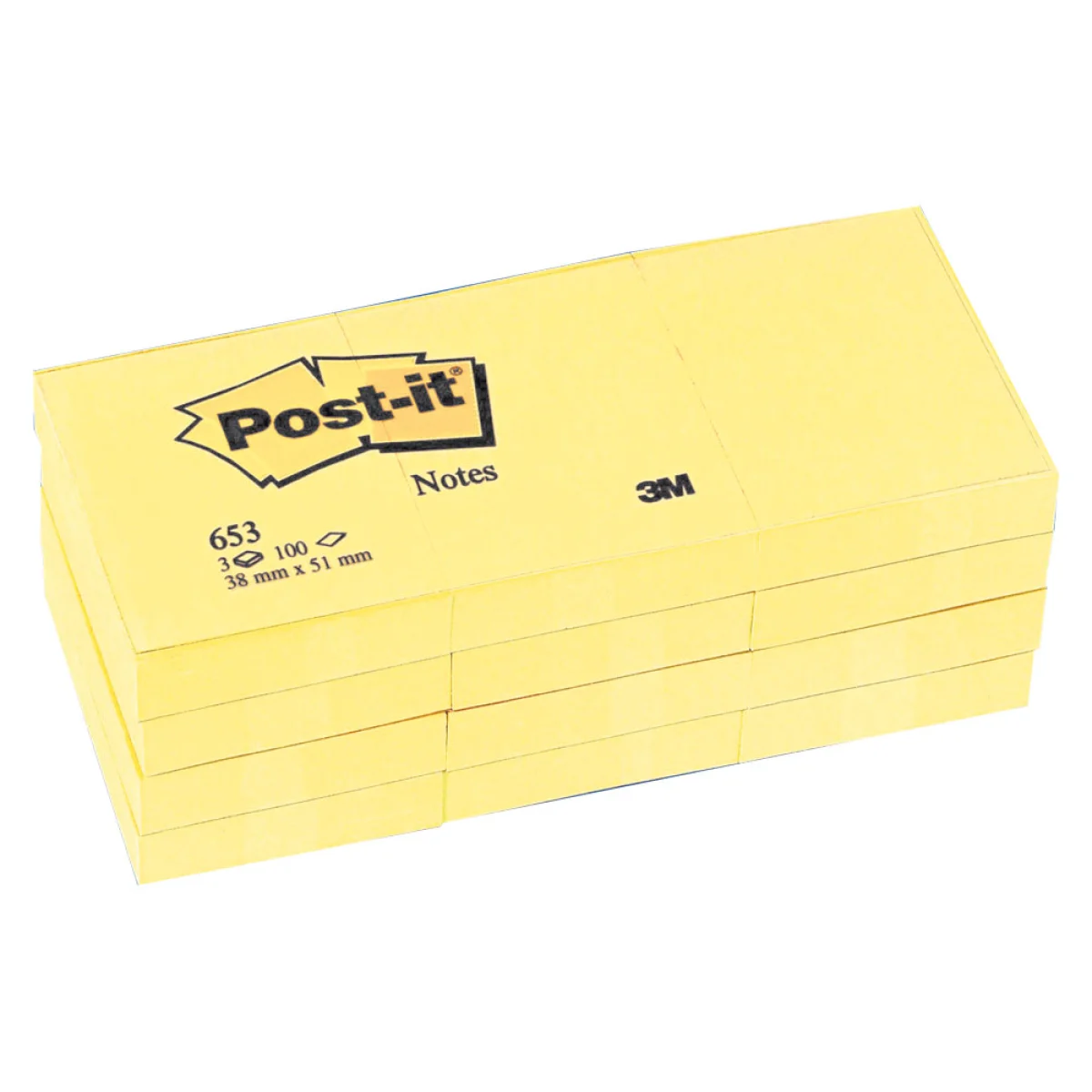 Notes adhesives color groc 38x51 Post-it 653 -paquet 12-
