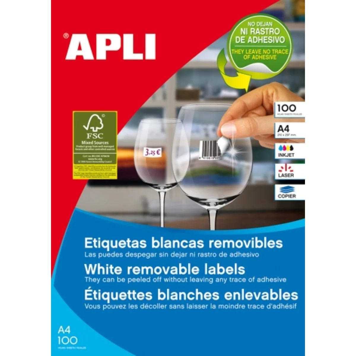 Etiquetes A4 210x297 remobible Apli 03060 -c 100-