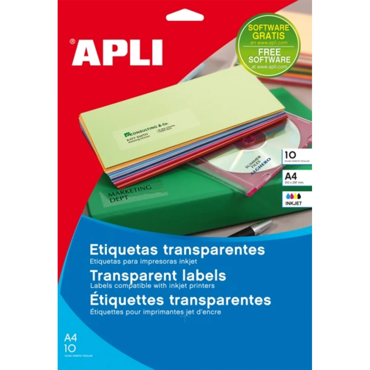Etiquetes A4 210x297 trans inkjet Apli 10053 -p10-