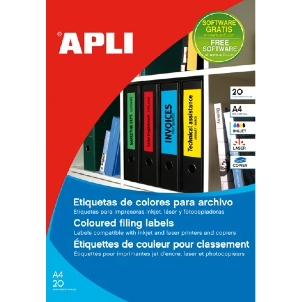 Etiquetes A4 105x37 vermell Apli 01597 -p 20-