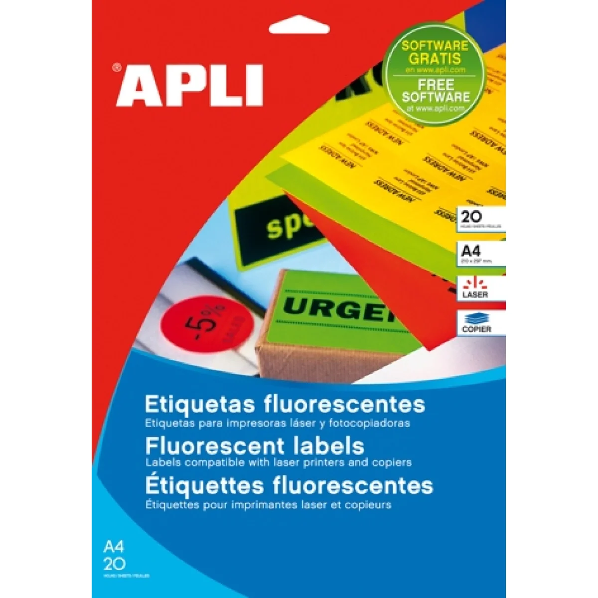 Etiquetes A4 64x33,9 verd fluo Apli 2873 -p 20-
