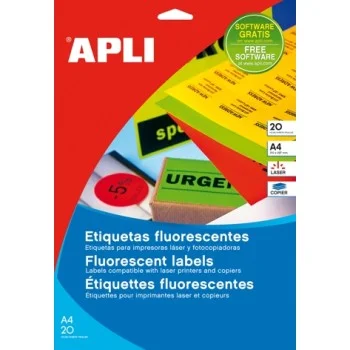 Etiquetes A4 64x33,9 verd fluo Apli 2873 -p 20-