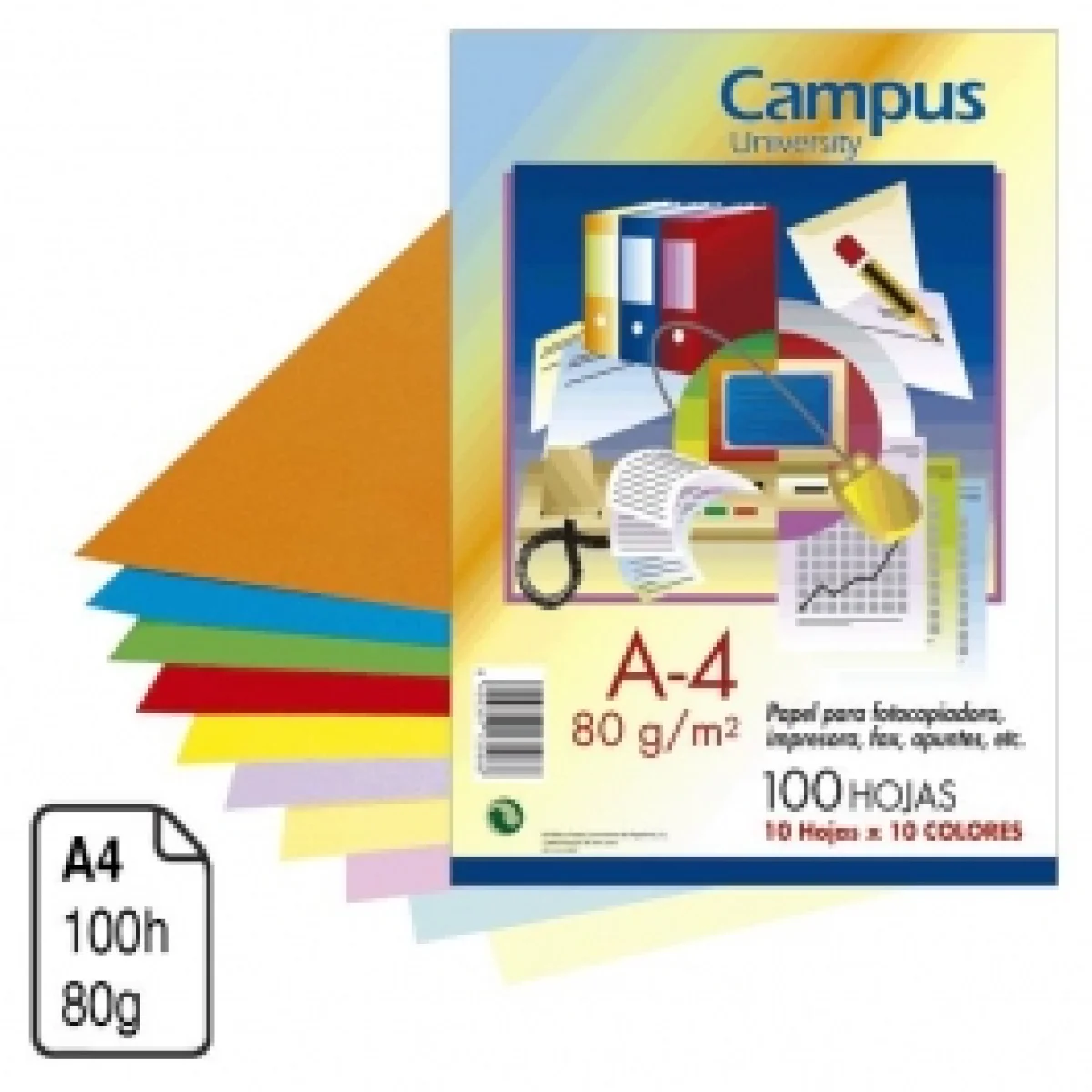 Paper Din A4 80g 10 colors surtits Campus 001001 -100 fulls-