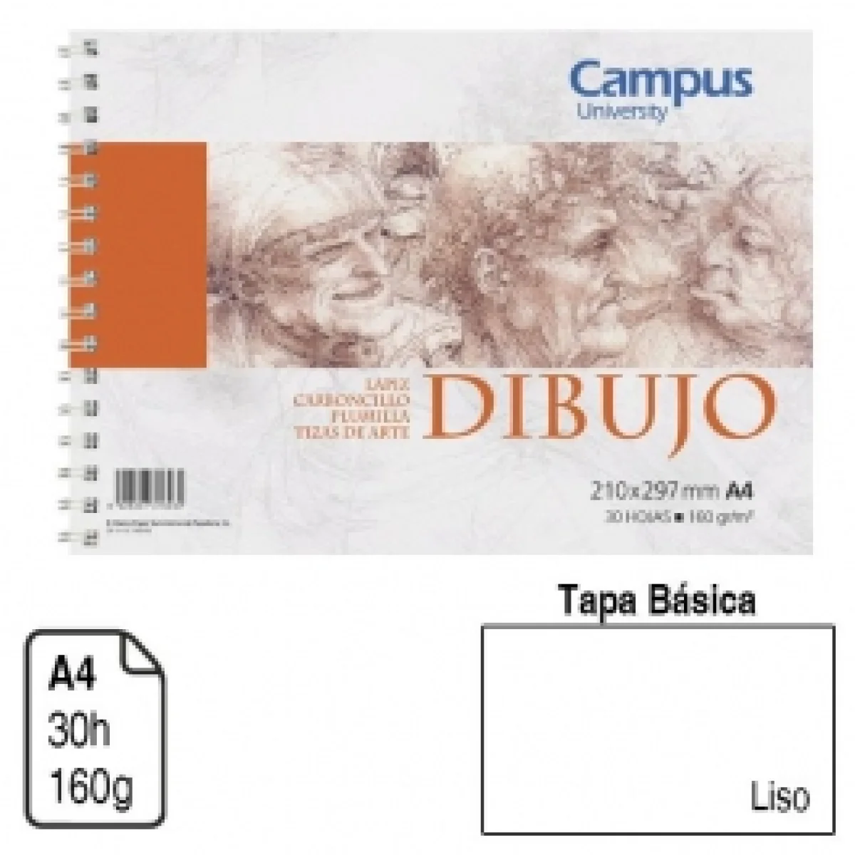 Bloc espiral dibuix A4 160g Campus 600302 -30 fulls-