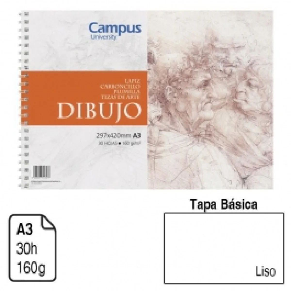 Bloc espiral dibuix A3 160g Campus 600303 -30 fulls-