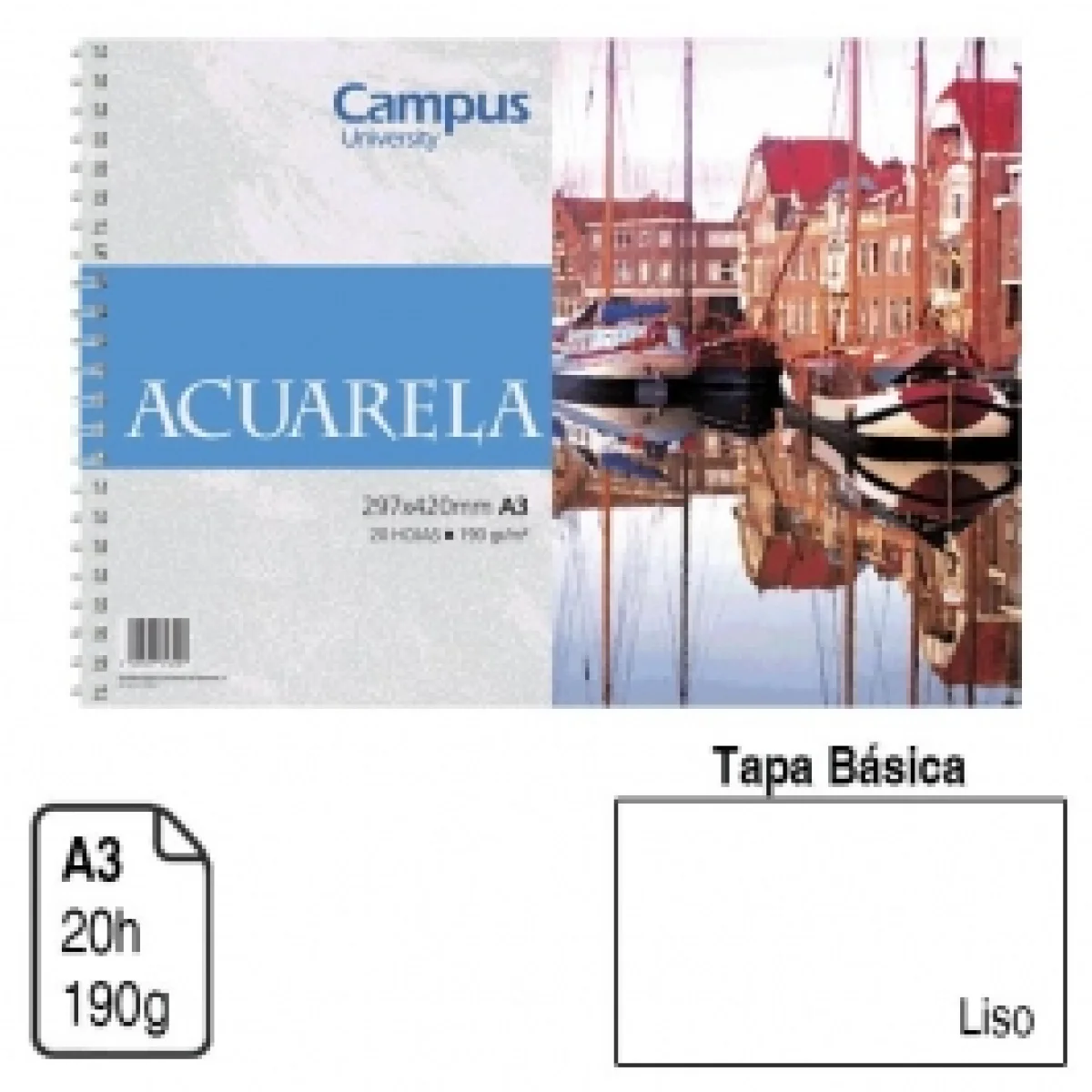 Bloc espiral dibuix A3 190g Campus 600305 -20 fulls-