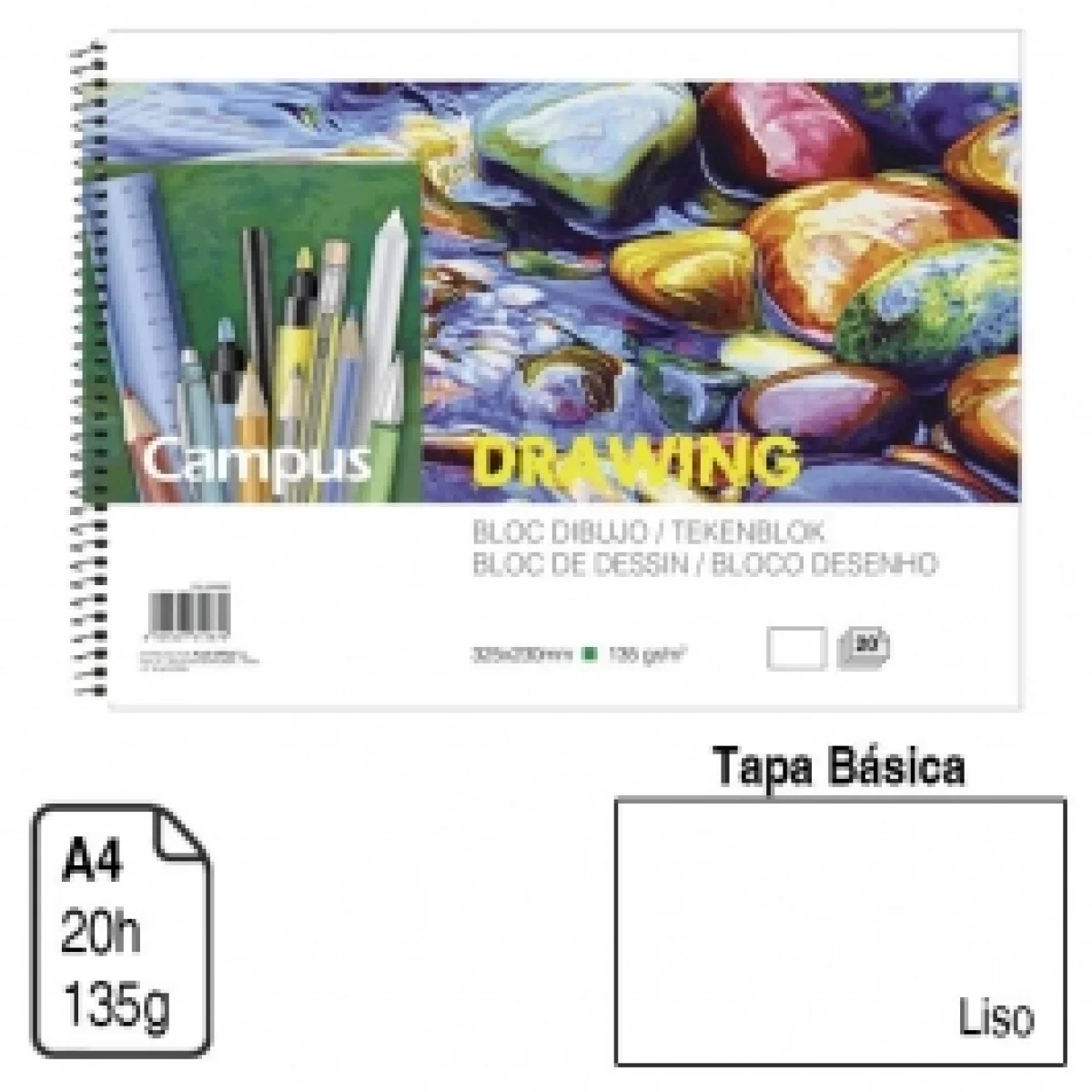 Bloc espiral dibuix A4 135g Campus 600282 -20 fulls-