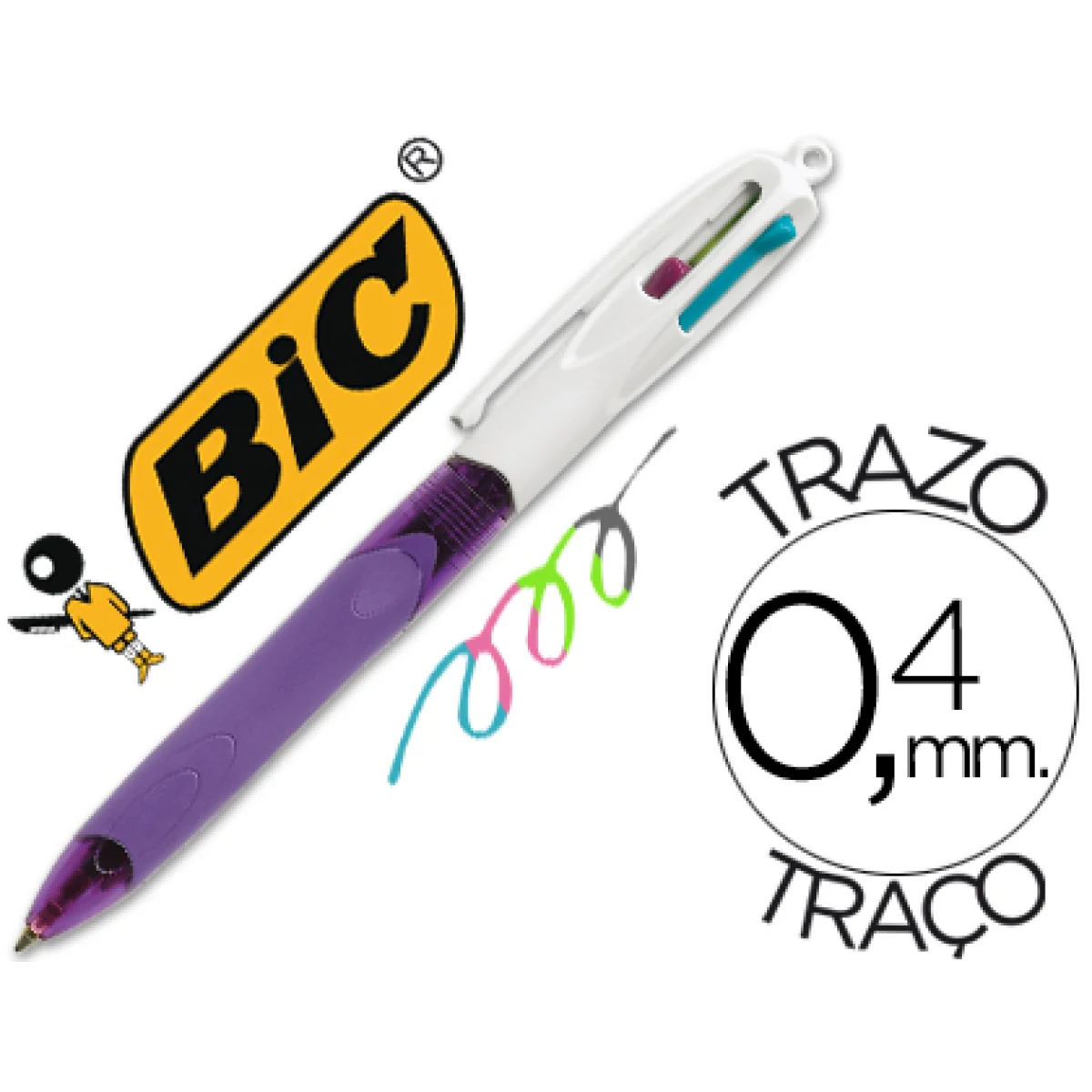 Bolígraf 4 colors Blau, Negre, Vermell, Verd  Bic Grip Fashion
