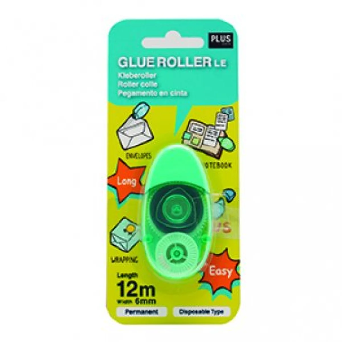 Cola cinta permanent 6mmx12m Plus Roller LE verd 040773
