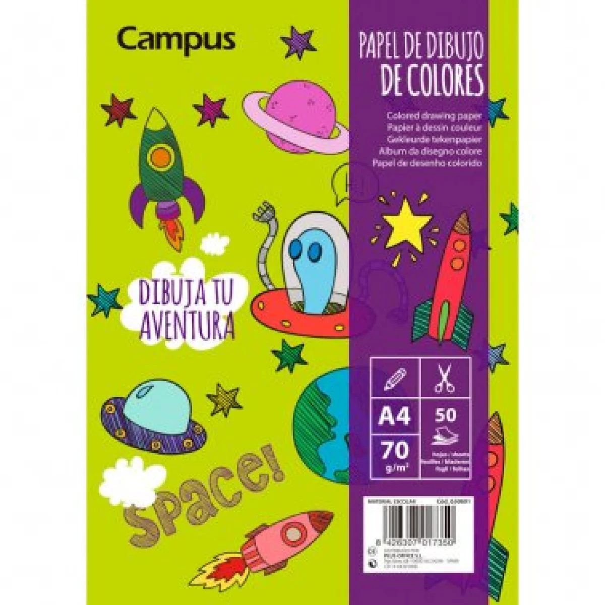 Bloc encolat dibuix A4 70g colors Campus 630691 -50 fulls-