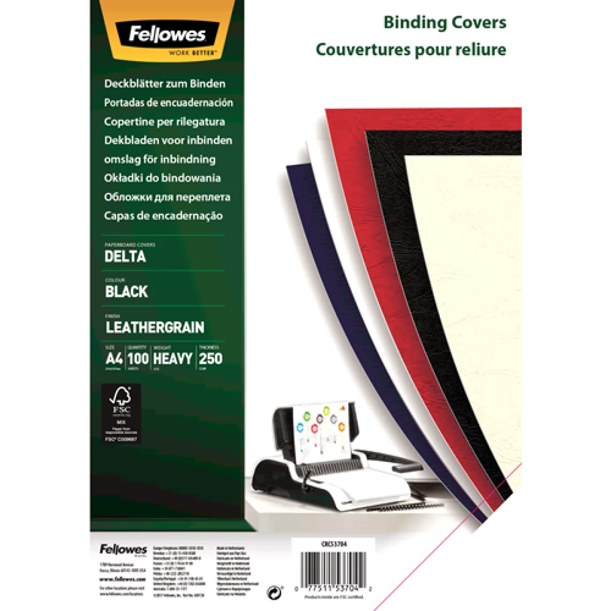 Cartolina A4 pell 270g negra Fellowes -paq. 100-