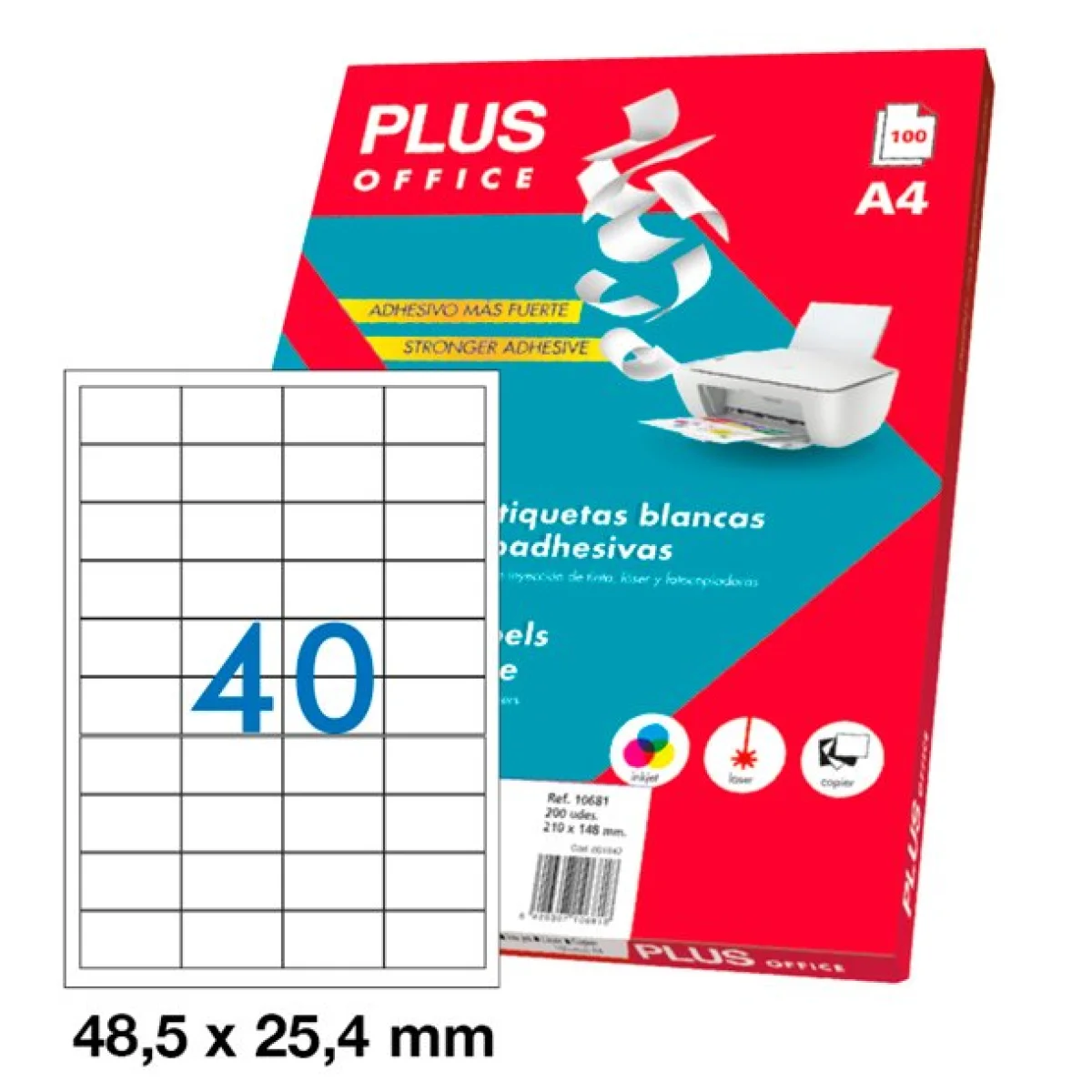 Etiquetes A4 48,5x25,5 Plus 002528 -caixa 100-