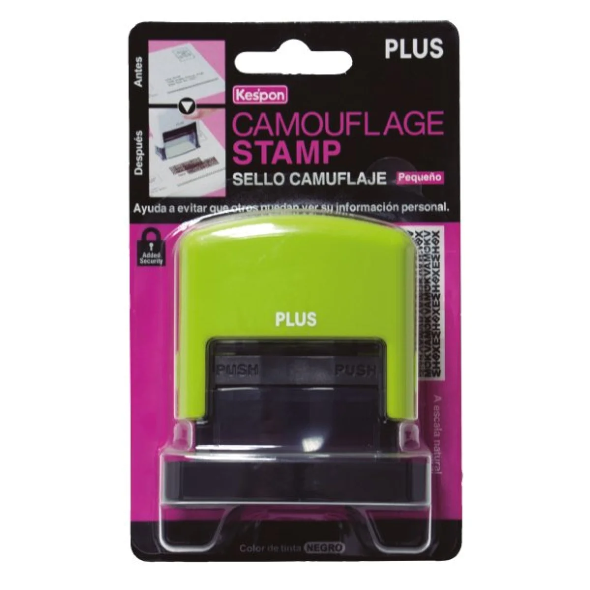 Segell automàtic 38x13 camufaltge tinta negra Verd Plus 040514