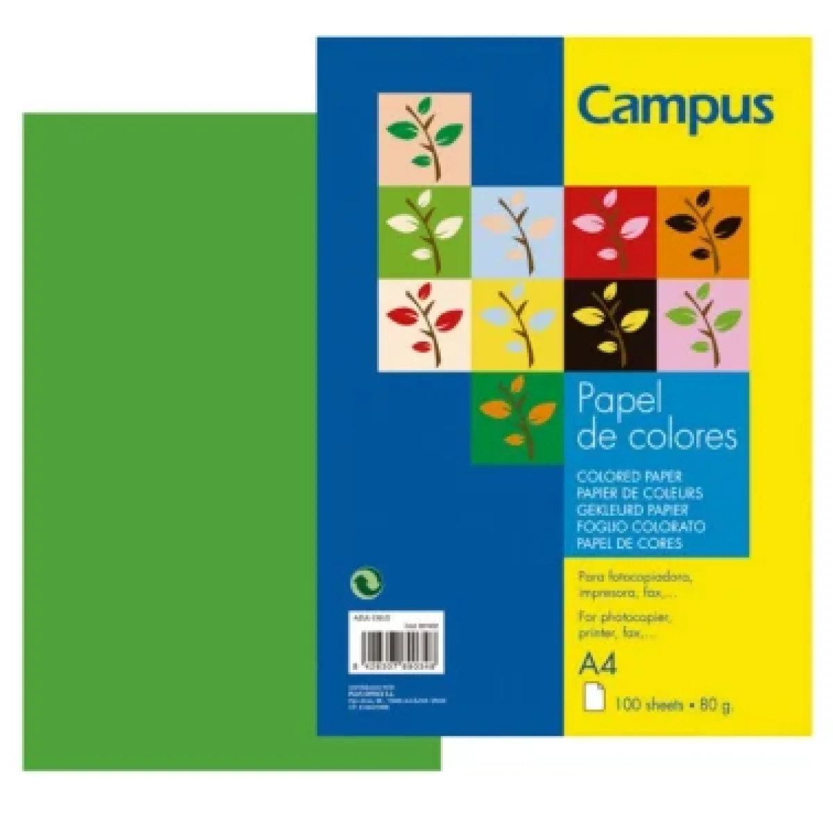 Paper Din A4 80g verd poma Campus 001577 -100 fulls-