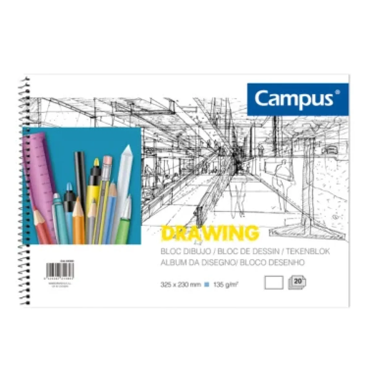 Bloc espiral dibuix A4 135g amb recuadre Campus 600283 -20 fulls-