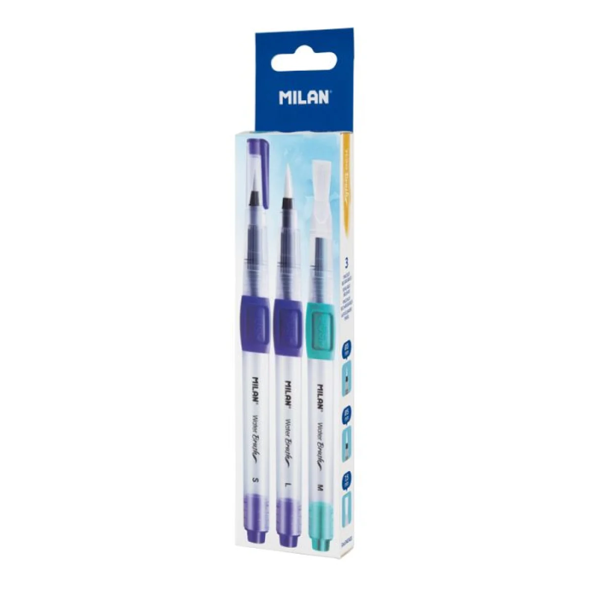 Caixa 3 pinzells a/dipòsit  Milan Water Brush 04C403