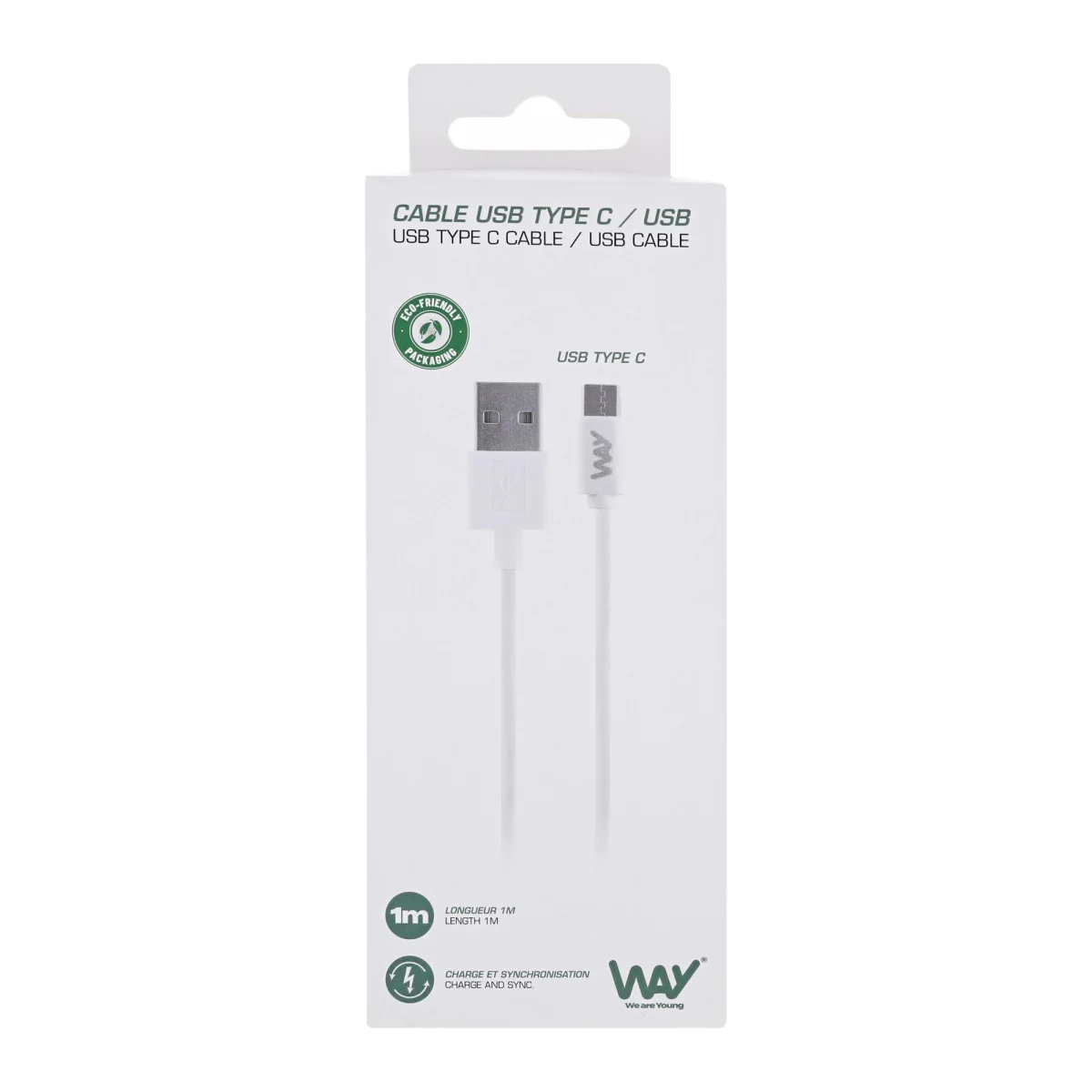 Cable de carga i sincronizació USB/USB-1 Blanc 1m Way WTCUSB1