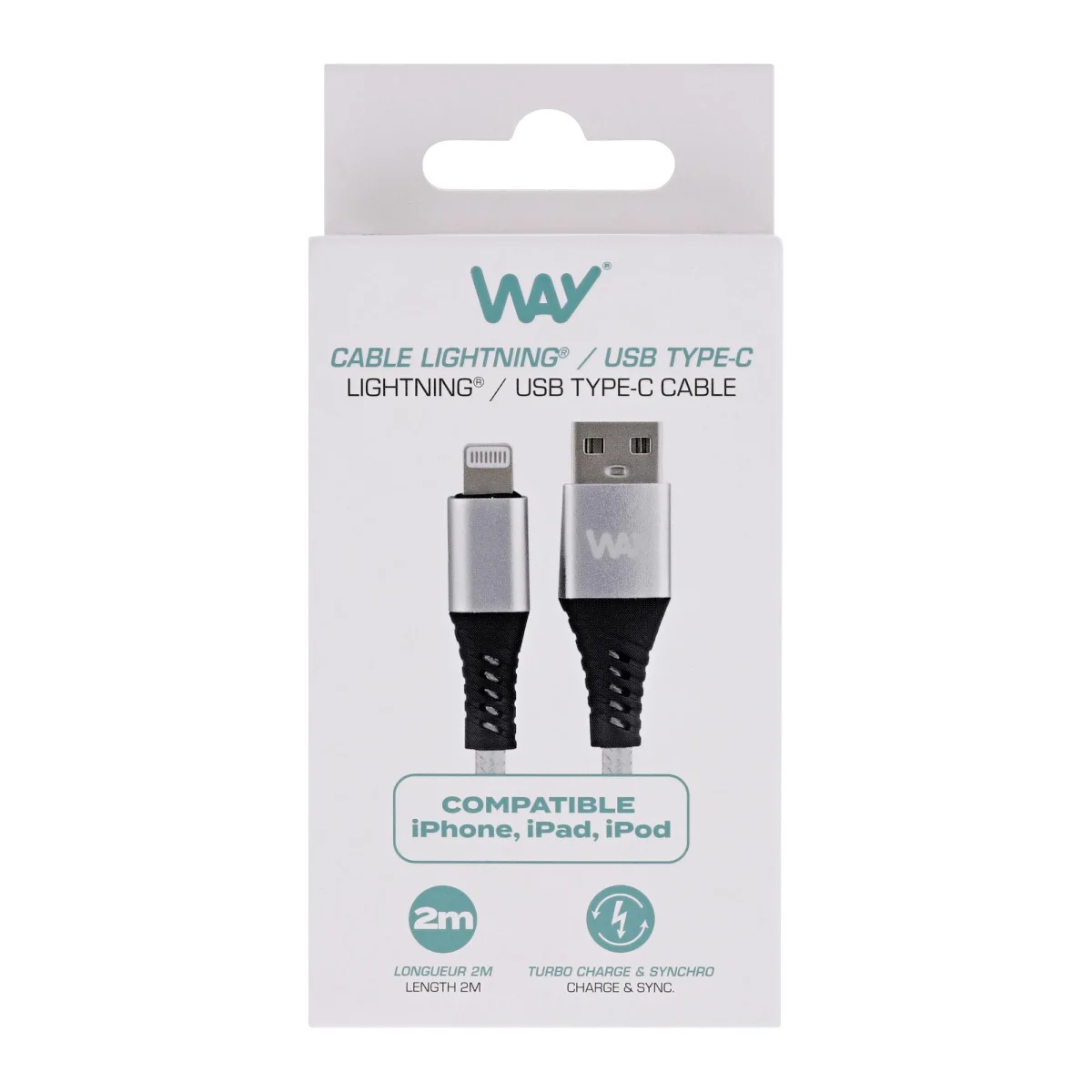 Cable de carga i sincronizació USB/Lighting Gris 2m Way WCBL02GR