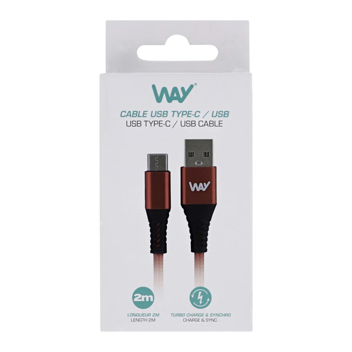 Cable de carga i sincronizació USB/USB-C Vermell 2m Way WTCUSB02RD
