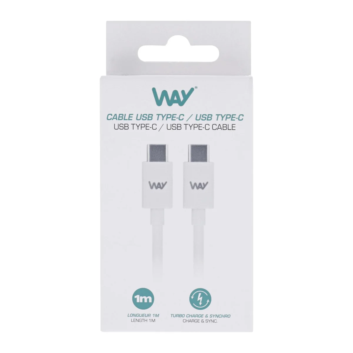 Cable de carga i sincronizació USB-C Blanc 1m Way WTCUSBC01
