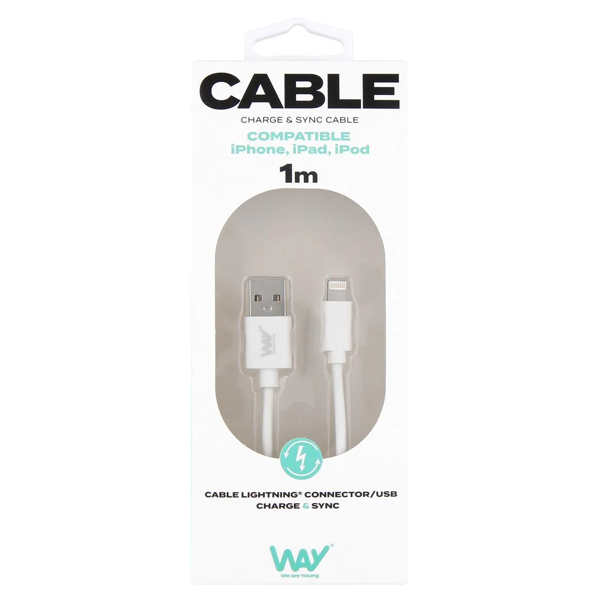 Cable de carga i sincronizació USB/Lighting Blanc 1m Way WCBL01