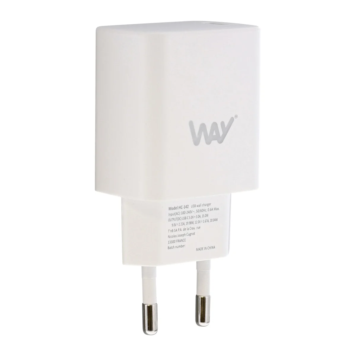 Cargador USB-C  20W blanc Way WCHPD20W
