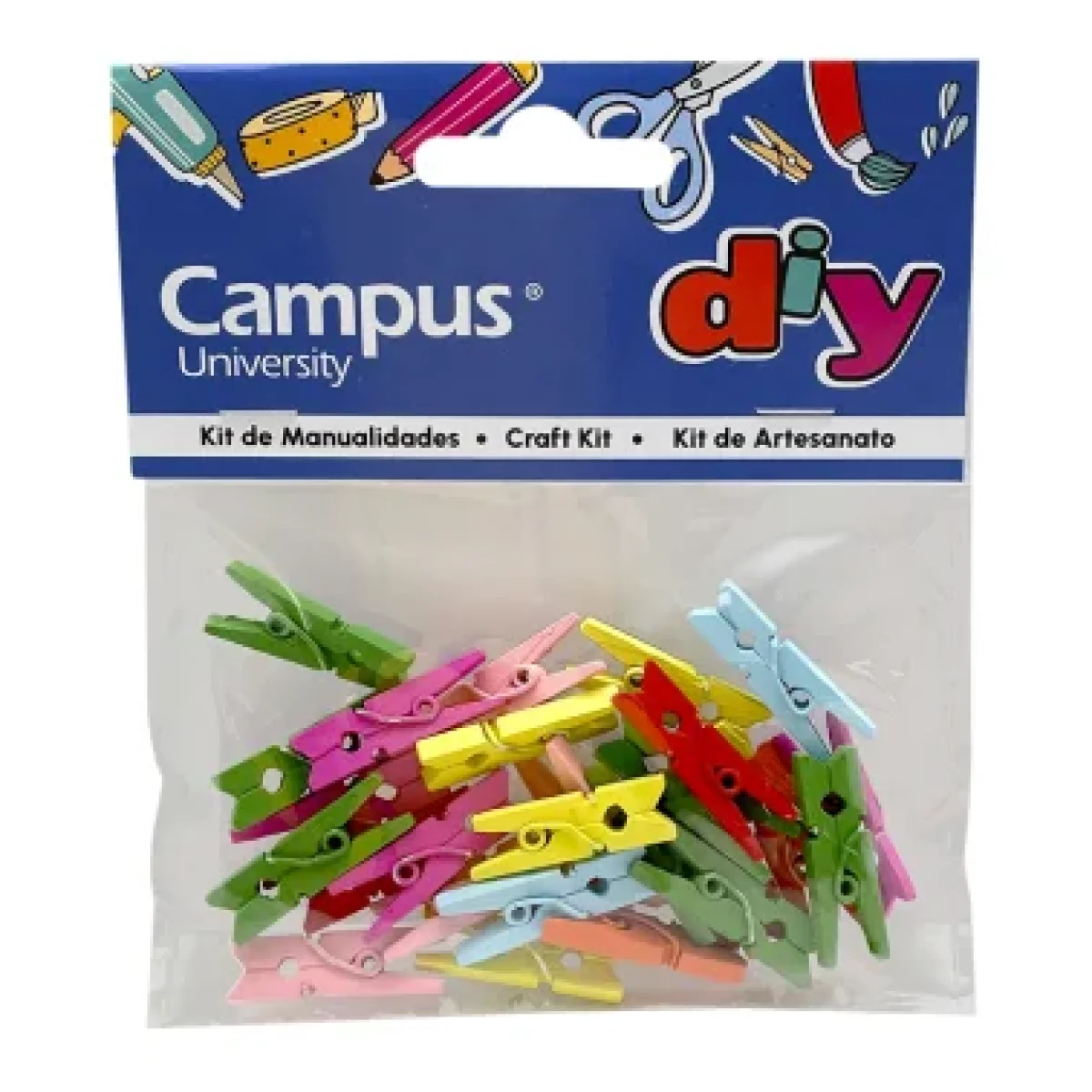 Minipinces fusta colors assortits 25x8 Campus 630965 -pack 25-