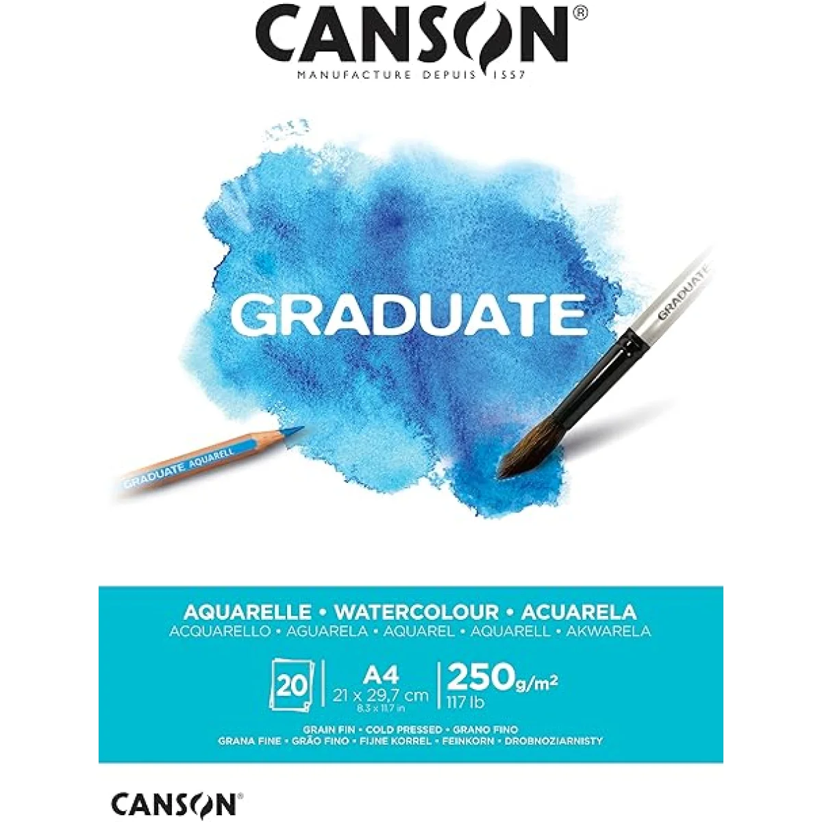 Bloc aquarel·la 21x29,7 20 fulls 250g Graduate Canson C400110374