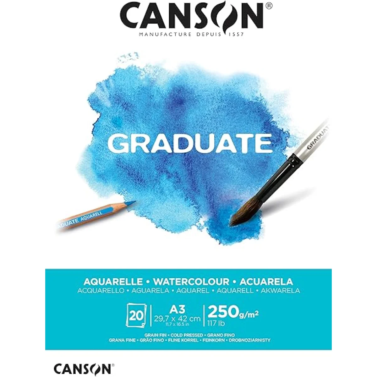 Bloc aquarel·la 29,7x42 20 fulls 250g Graduate Canson C400110375