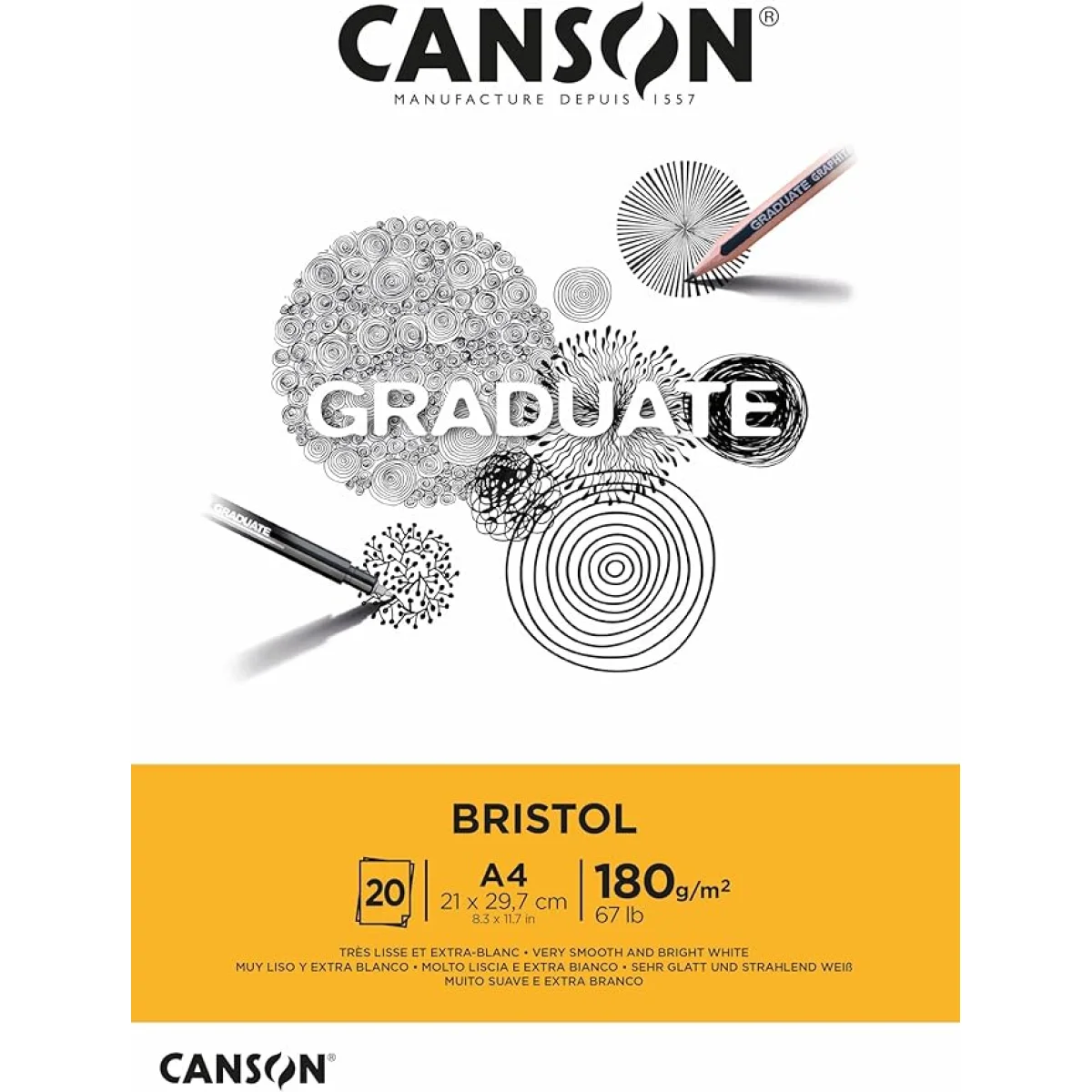 Bloc dibuix 4 21x29,7 180g 20 fulls Graduate Bristol Canson C400110383