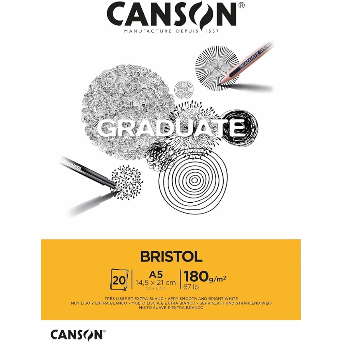 Bloc dibuix 5 14,8x21 180g 20 fulls Graduate Bristol Canson C400110382