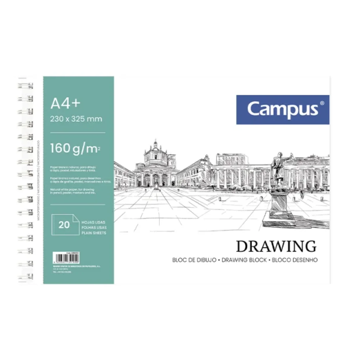 Bloc espiral dibuix A4 160g Campus 600659 -20 fulls-
