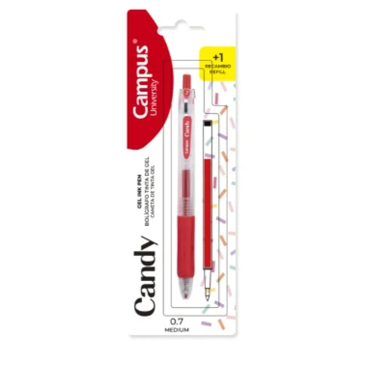 Bolígraf + recanvi tinta gel vermell 0,7 mm Campus Candy 081730