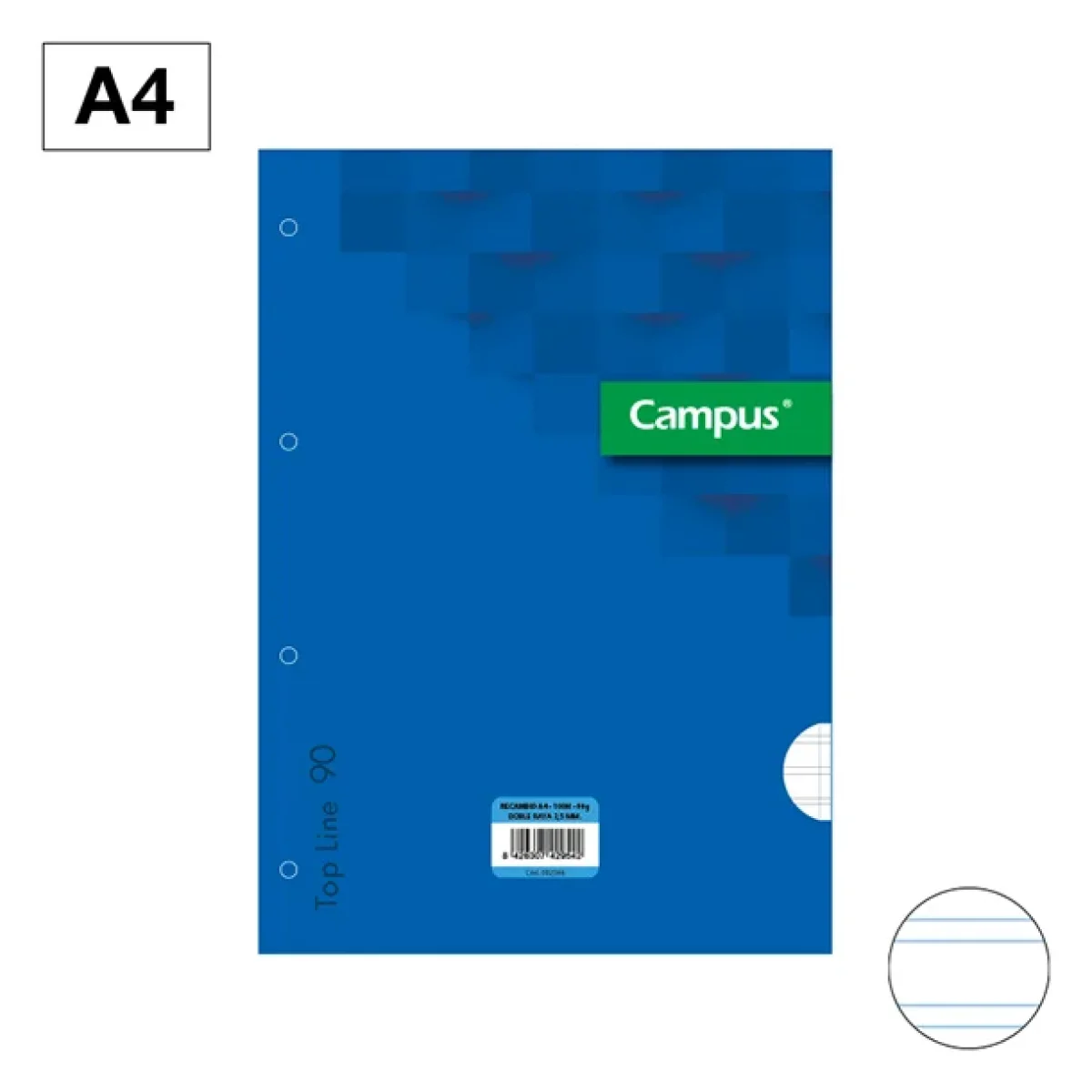 Fulls A4 doble ratlla 2,5mm 90g tapa blau Campus 002440 -p 100-