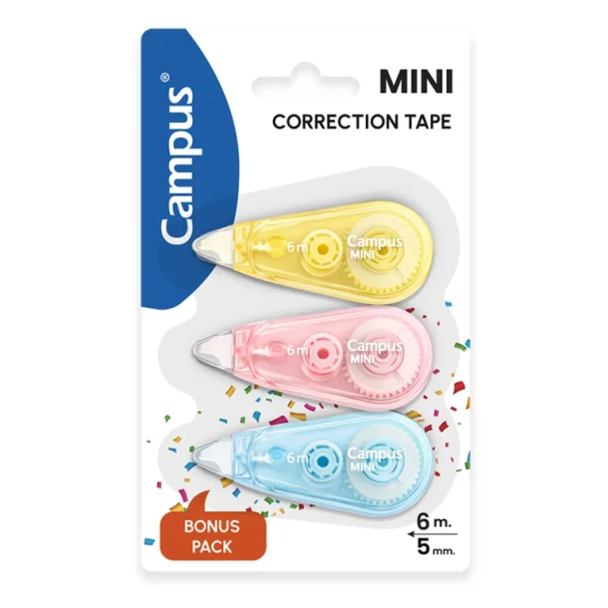 Corrector cinta 5mm x 6m Campus Mini Pastel 081859 - blister 3-