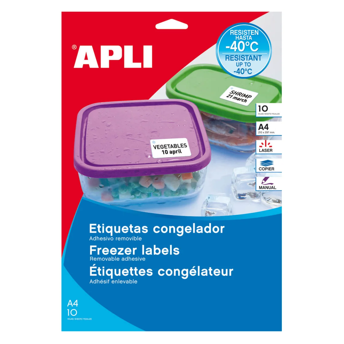 Etiquetes A4 63,5x33,9 congelador Apli 15070 -p 10
