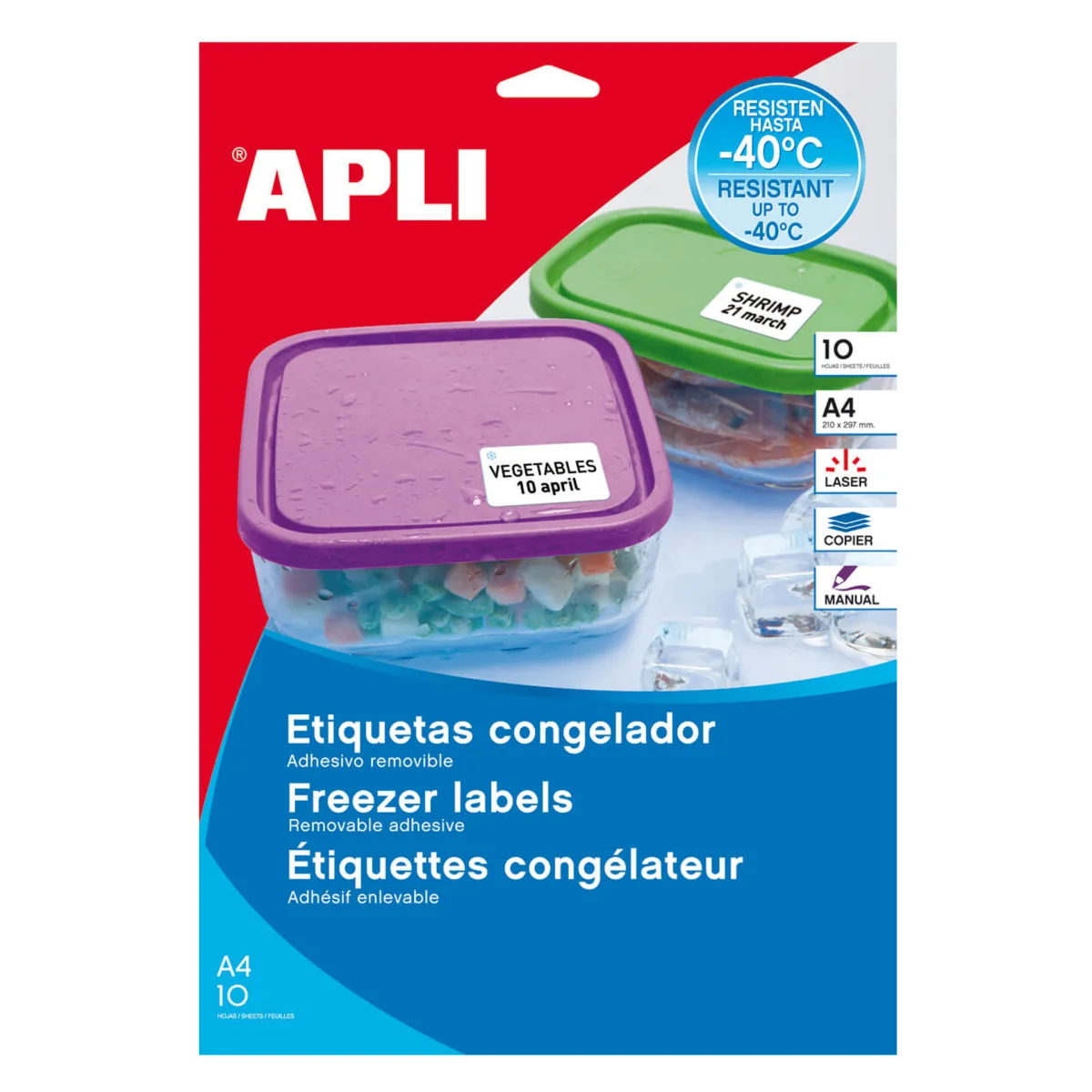 Etiquetes A4 38,1x21,2 congelador Apli 15073 -p 10